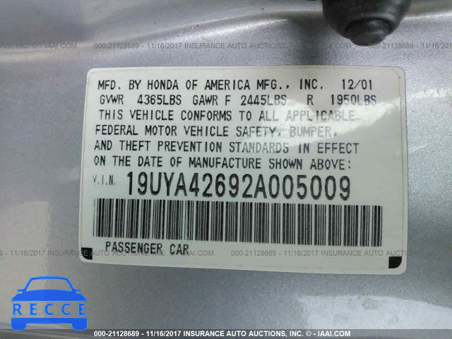 2002 Acura 3.2CL TYPE-S 19UYA42692A005009 image 8