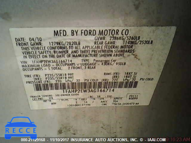 2010 Ford Taurus SEL 1FAHP2EW3AG166714 image 8