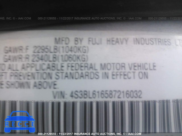 2008 Subaru Legacy 2.5I 4S3BL616587216032 Bild 8