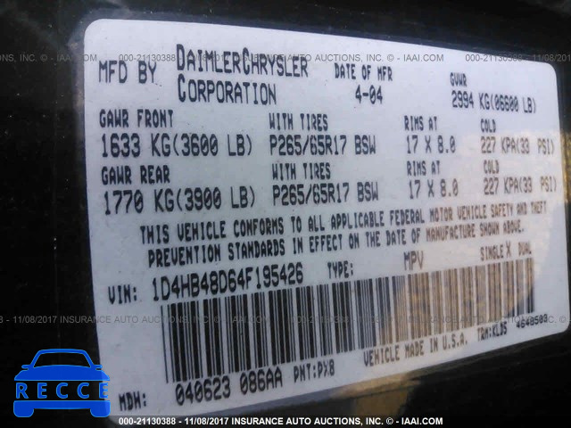 2004 DODGE DURANGO SLT 1D4HB48D64F195426 image 8