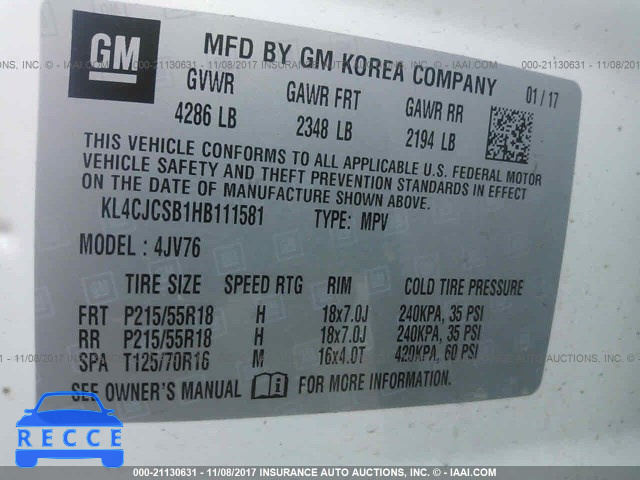 2017 BUICK ENCORE KL4CJCSB1HB111581 image 8