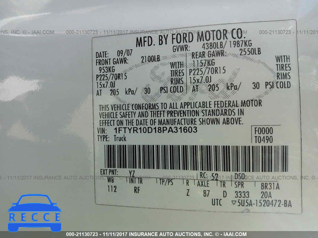 2008 Ford Ranger 1FTYR10D18PA31603 image 8