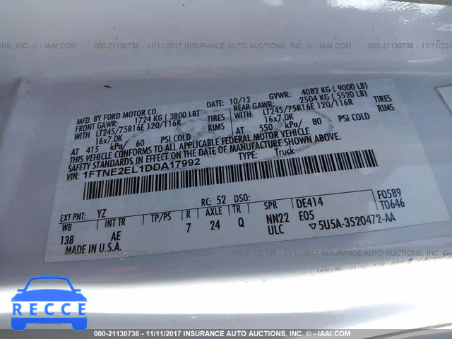 2013 Ford Econoline E250 VAN 1FTNE2EL1DDA17992 image 8