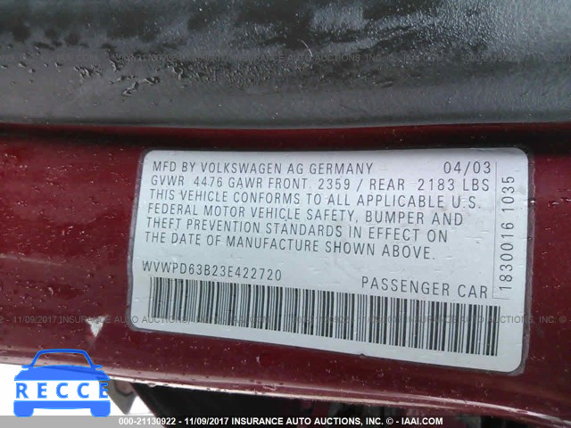 2003 Volkswagen Passat GLS WVWPD63B23E422720 image 8