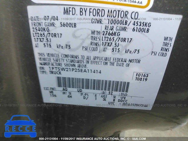 2005 Ford F250 SUPER DUTY 1FTSW21P25EA11414 image 8