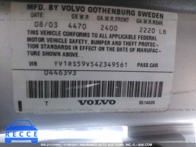 2004 Volvo S60 2.5T YV1RS59V542349561 зображення 8