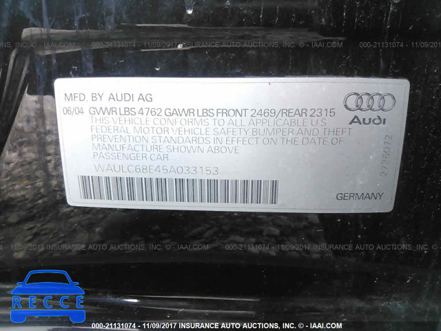 2005 Audi A4 1.8T QUATTRO/SPECIAL WAULC68E45A033153 image 8