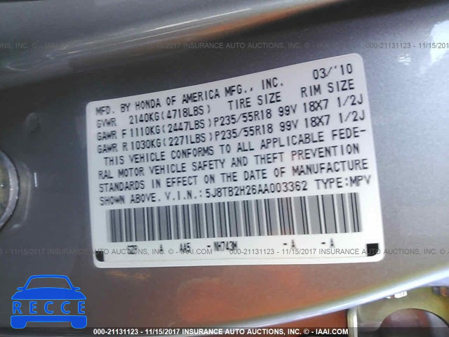 2010 Acura RDX 5J8TB2H26AA003362 image 8