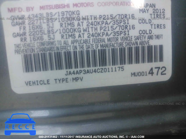 2012 Mitsubishi Outlander Sport ES JA4AP3AU4CZ011175 image 8