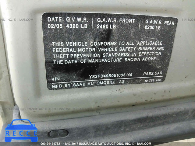 2005 Saab 9-3 LINEAR YS3FB49S051035146 image 8