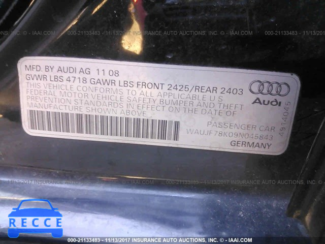 2009 Audi A4 PREMIUM PLUS WAUJF78K09N045843 image 8