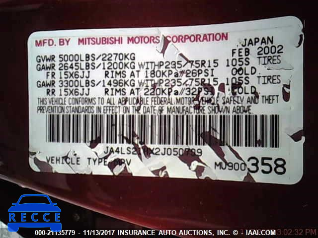 2002 Mitsubishi Montero SPORT ES/SPORT LS JA4LS21HX2J050709 image 8