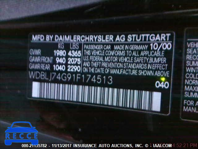 2001 Mercedes-benz CLK 55 AMG WDBLJ74G91F174513 зображення 8