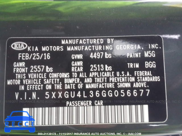 2016 KIA Optima EX 5XXGU4L36GG056677 image 8