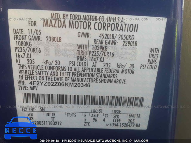 2006 Mazda Tribute I 4F2YZ92Z06KM20346 image 8