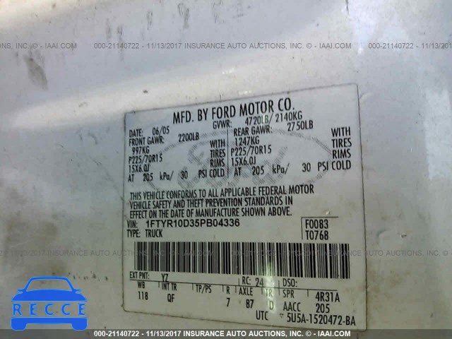 2005 Ford Ranger 1FTYR10D35PB04336 image 8