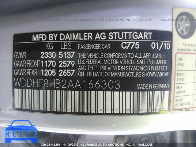 2010 Mercedes-benz E WDDHF8HB2AA166303 image 8