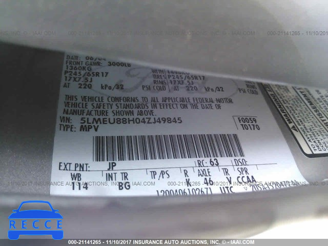 2004 Lincoln Aviator 5LMEU88H04ZJ49845 зображення 8