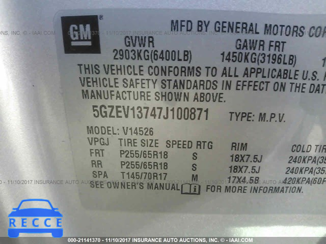 2007 Saturn Outlook XE 5GZEV13747J100871 Bild 8