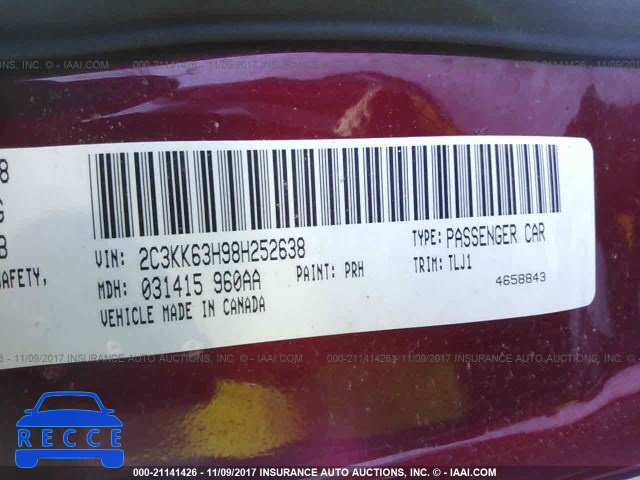 2008 Chrysler 300c 2C3KK63H98H252638 image 8