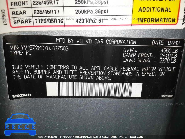 2013 VOLVO C70 T5 YV1672MC7DJ137503 image 8