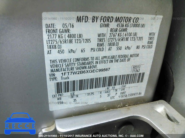 2016 Ford F250 SUPER DUTY 1FT7W2B6XGEC99567 зображення 8