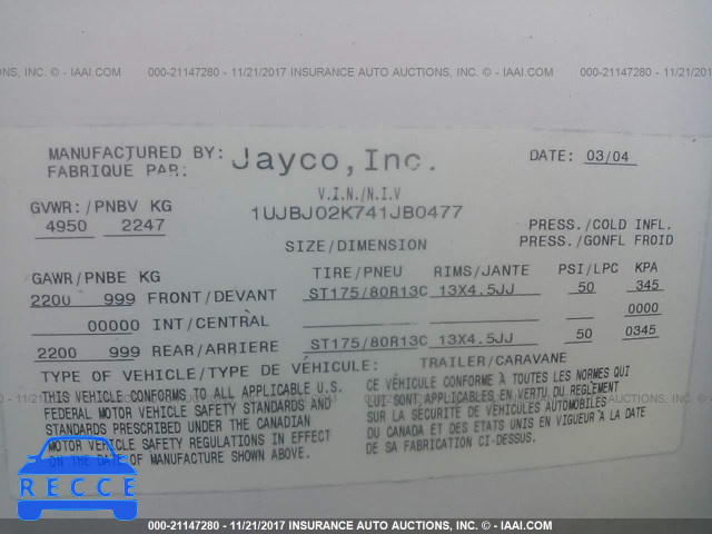 2004 JAYCO OTHER 1UJBJ02K741JB0477 Bild 8