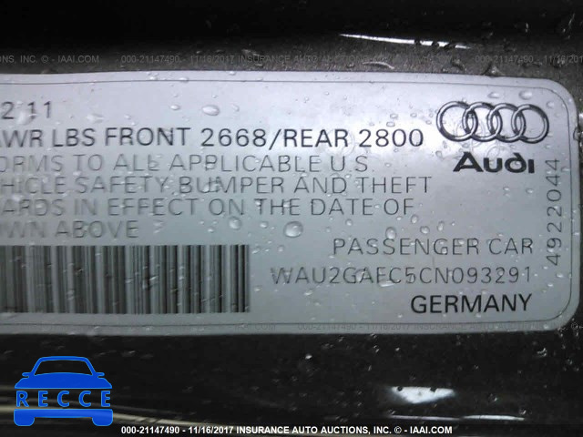 2012 Audi A7 PRESTIGE WAU2GAFC5CN093291 image 8
