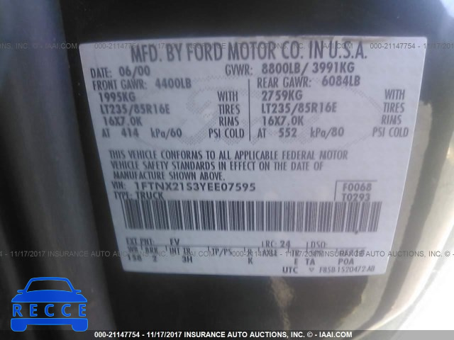 2000 Ford F250 SUPER DUTY 1FTNX21S3YEE07595 image 8