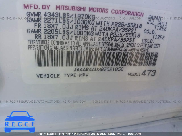 2011 Mitsubishi Outlander Sport SE JA4AR4AU3BZ021856 image 8