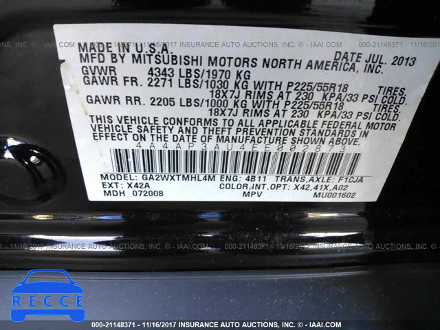 2014 Mitsubishi Outlander Sport ES 4A4AP3AU4EE002873 image 8