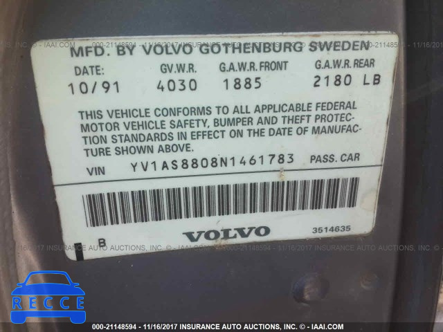 1992 Volvo 240 GL YV1AS8808N1461783 image 8