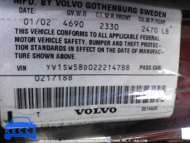 2002 Volvo V70 2.4T YV1SW58D022214788 image 8