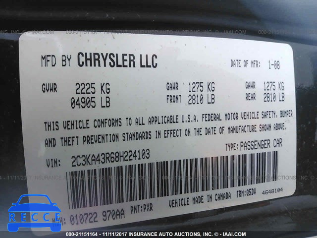2008 Chrysler 300 LX 2C3KA43R68H224103 зображення 8