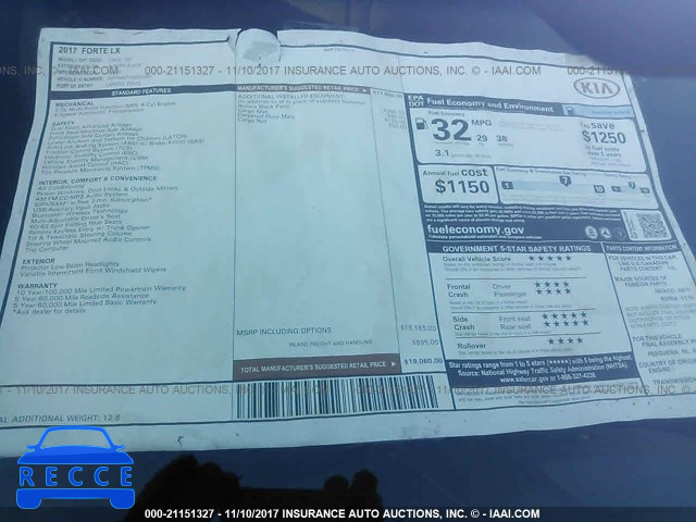 2017 KIA FORTE LX 3KPFK4A71HE093380 image 5