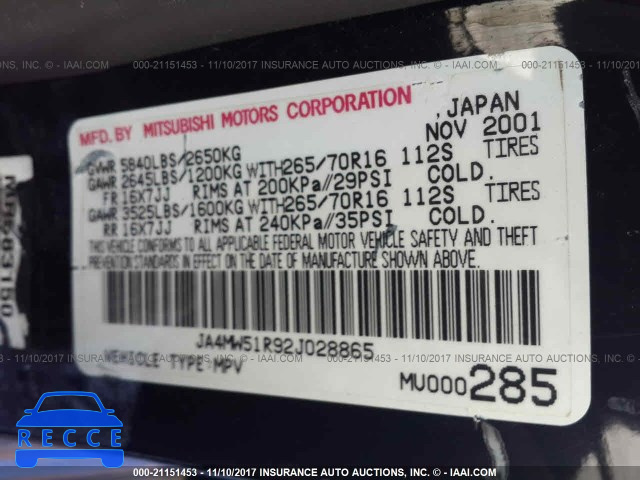 2002 Mitsubishi Montero LIMITED JA4MW51R92J028865 image 8