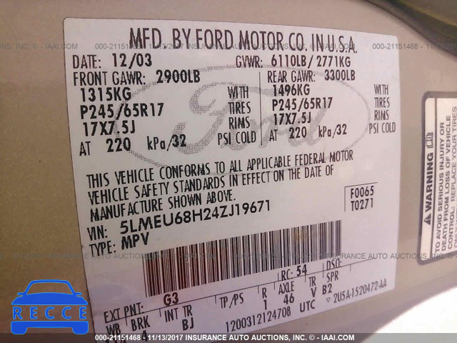 2004 Lincoln Aviator 5LMEU68H24ZJ19671 image 8