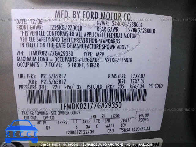 2007 Ford Freestyle SEL 1FMDK02177GA29350 Bild 8