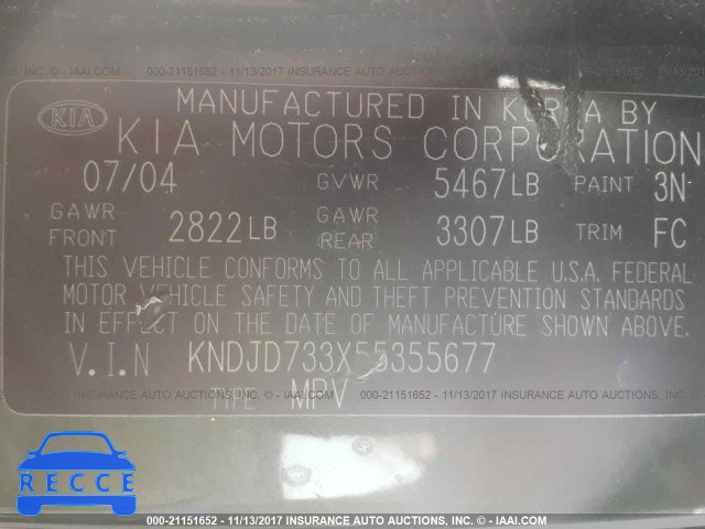 2005 KIA Sorento EX/LX KNDJD733X55355677 image 8
