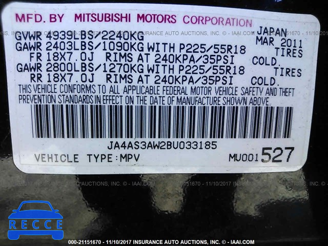 2011 Mitsubishi Outlander SE JA4AS3AW2BU033185 image 8
