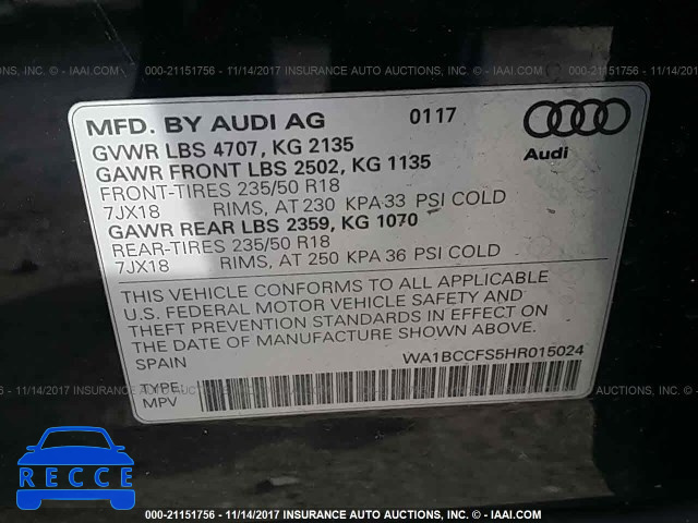 2017 AUDI Q3 PREMIUM WA1BCCFS5HR015024 image 8