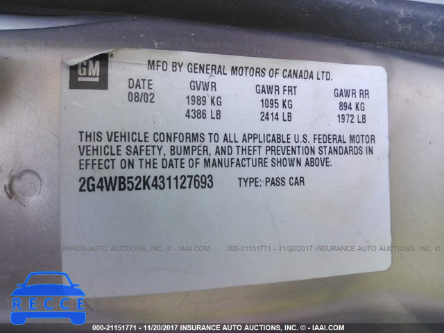 2003 Buick Regal LS 2G4WB52K431127693 image 8