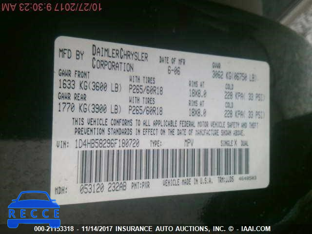 2006 Dodge Durango LIMITED 1D4HB58296F180720 image 8