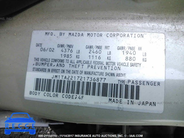 2002 Mazda Millenia JM1TA221721736877 Bild 8