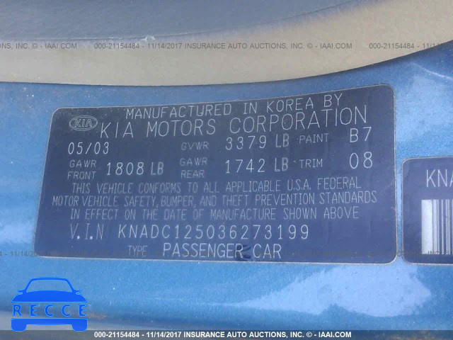 2003 KIA RIO KNADC125036273199 image 8