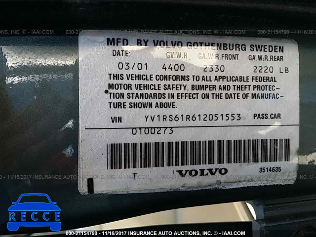 2001 Volvo S60 YV1RS61R612051553 image 8