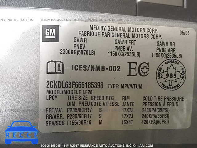 2006 Pontiac Torrent 2CKDL63F666185398 image 8