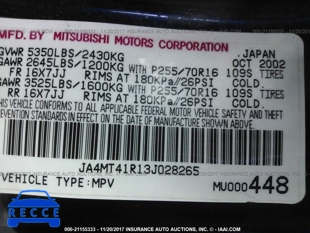 2003 Mitsubishi Montero SPORT LIMITED JA4MT41R13J028265 image 8