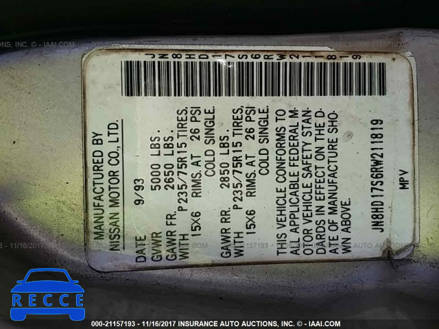 1994 Nissan Pathfinder XE JN8HD17S6RW211819 image 8