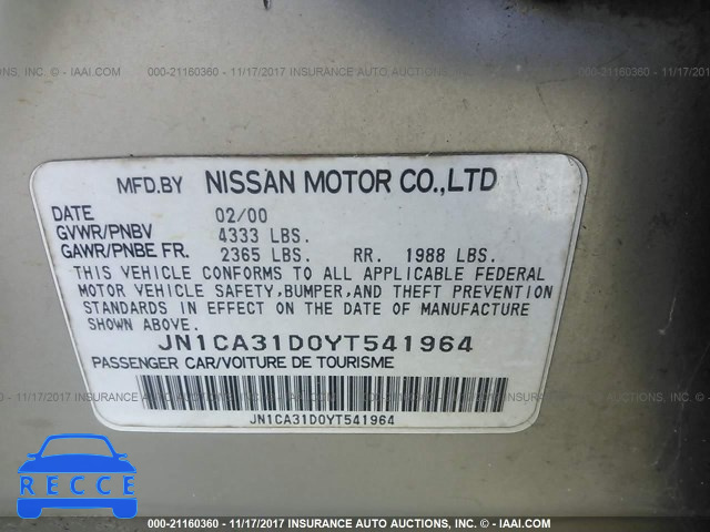 2000 Nissan Maxima GLE/GXE/SE JN1CA31D0YT541964 зображення 8